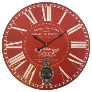 Image of Large Red Morin Pere & Fils Wall Clock with Pendulum
