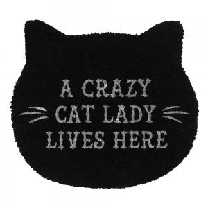 Image of Cat Lady Black Cat Shaped Door Mat