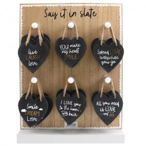 Image of Box of 24 Slate Heart Hanging Decorations