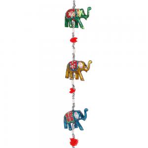 Image of Wooden Hanging Elephant Decoration with Bell
