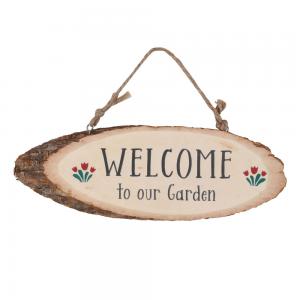 Image of Welcome To Our Garden Wood Slice Hanging Sign