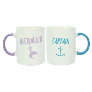 Image of Pair of Captain and Mermaid Ceramic Mugs
