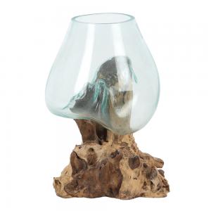 Image of Extra Large Molten Glass Bowl on Root Wood Stand