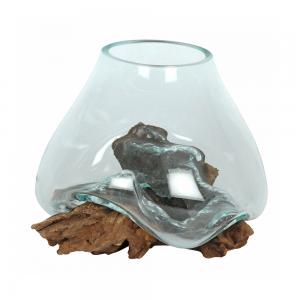 Image of Large Molten Glass on Root Wood Stand 
