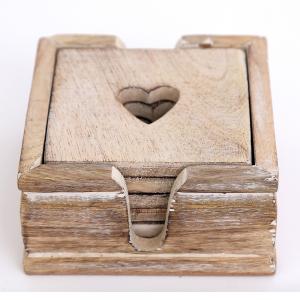 Image of Rustic Wooden Heart Coaster Set