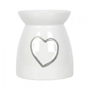 Image of White Oil Burner With Grey Painted Heart