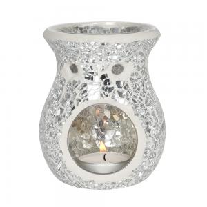 Image of Small Silver Crackle Glass Oil Burner