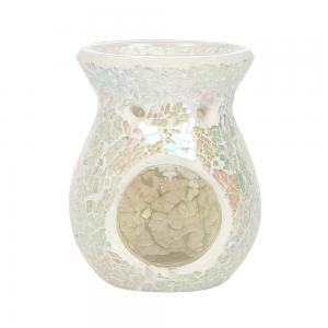 Image of Small White Iridescent Crackle Oil Burner