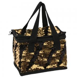 Image of Black And Gold Reversible Sequin Lunch Bag