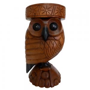 Image of Wooden Carved Owl Stool