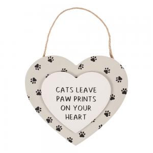 Image of Cats Leave Paw Prints Hanging Heart Sign