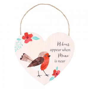 Image of Mum Winter Robin Hanging Heart Sign